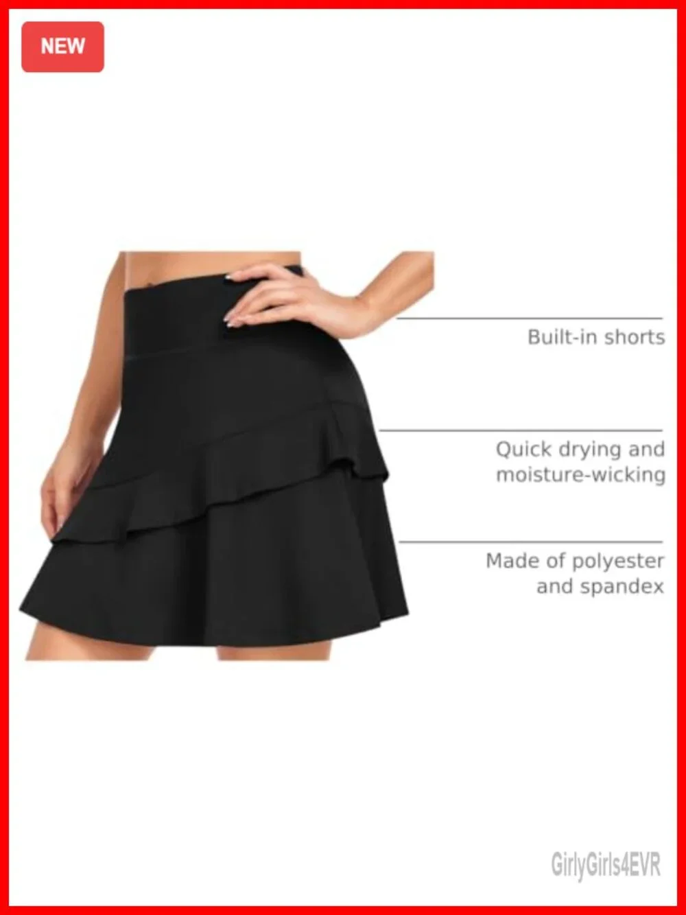 Women's Pleated Tennis Skort with Pockets, 88% Polyester 12% Spandex, Built-in